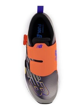 Size 12 wide New Balance Kids Orange and Gray Strap Sneaker with Purple Tab